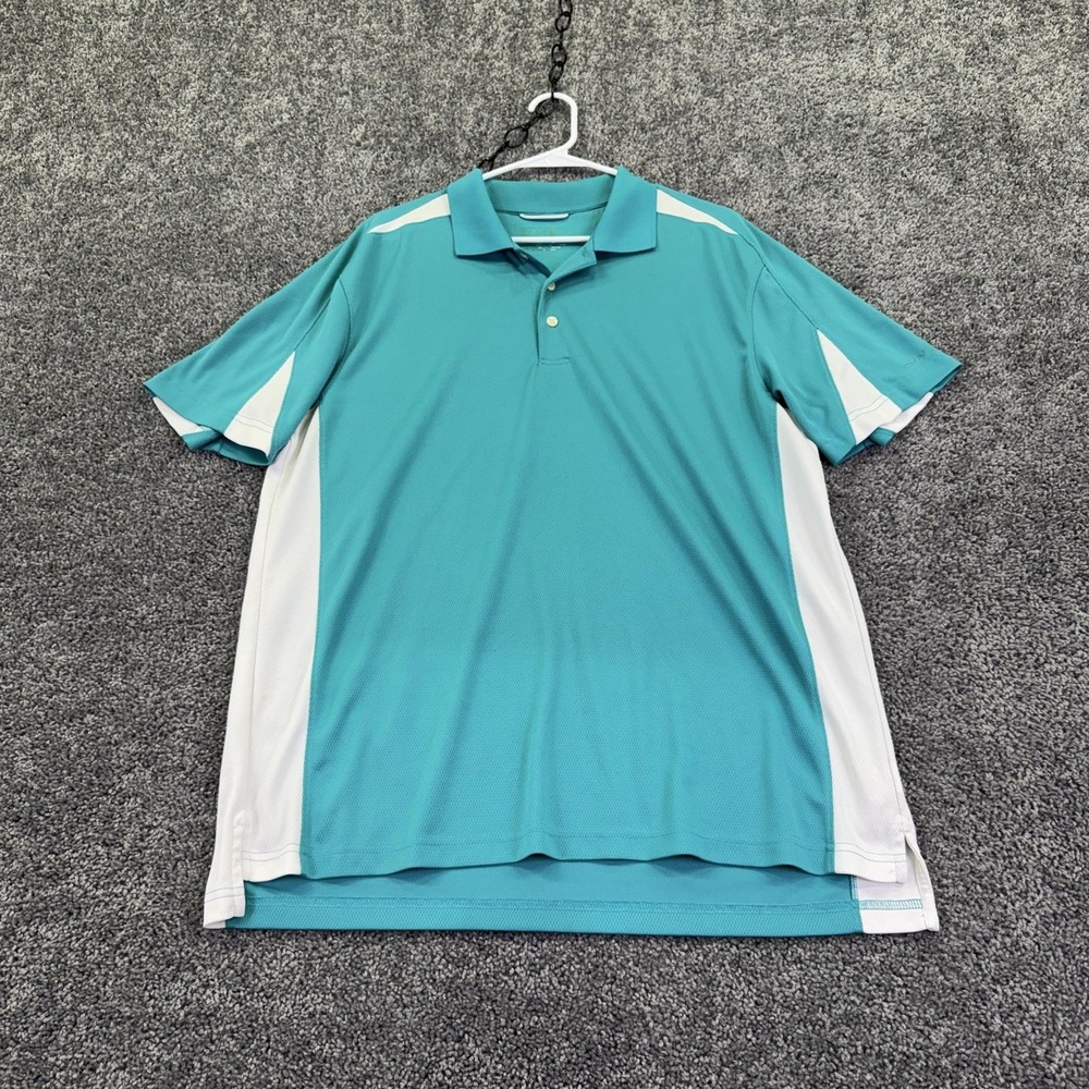 Chaps Polo Shirt Mens Large Blue White Colorblock Mesh Golf Performance Summer